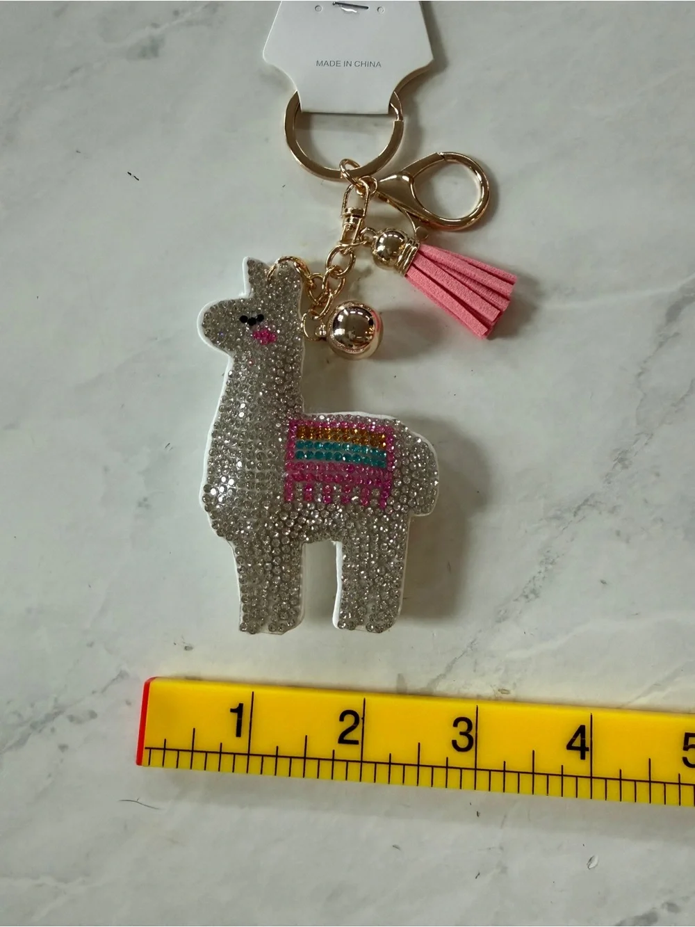 ✨ NWT Puffy Rhinestone Llama Bling Keychain & Purse Charm with Pink Tassel ✨